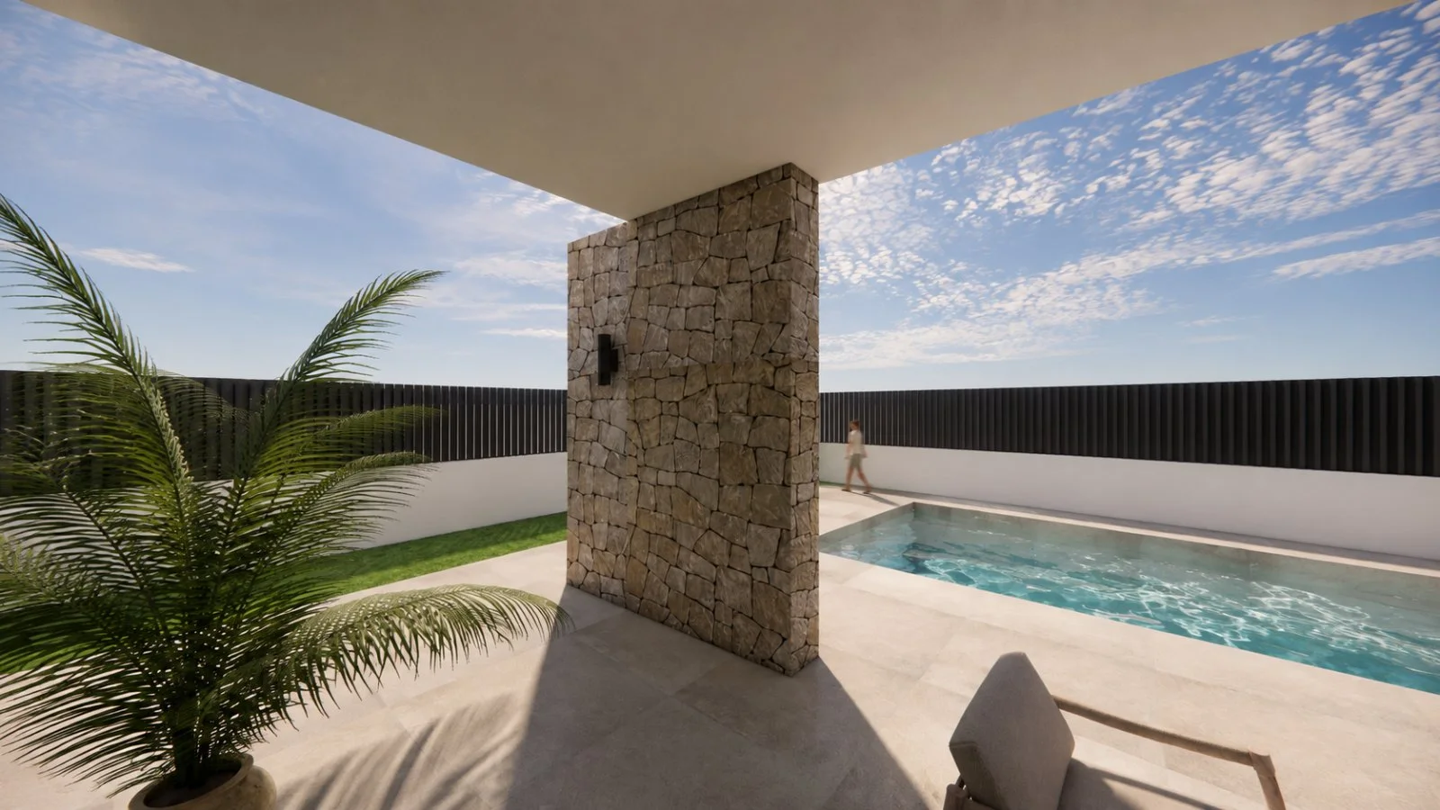 Detalle del cerramiento y muro exterior de Casa Cielo en Los Olivos