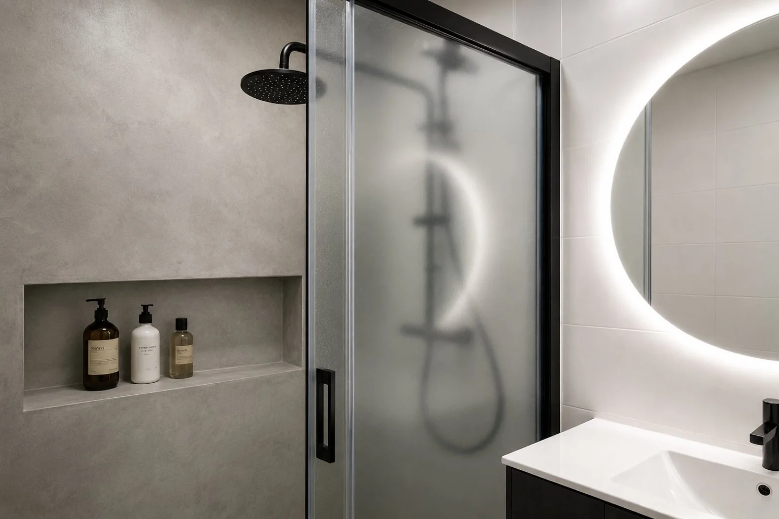 Baño de Casa Rex en Altorreal con diseño contemporáneo y acabados neutros
